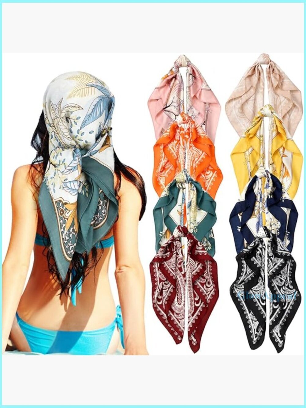 8-Piece Satin Square Scarves 27.5x27.5 Inch for Hair Wrap Sleeping Accessory